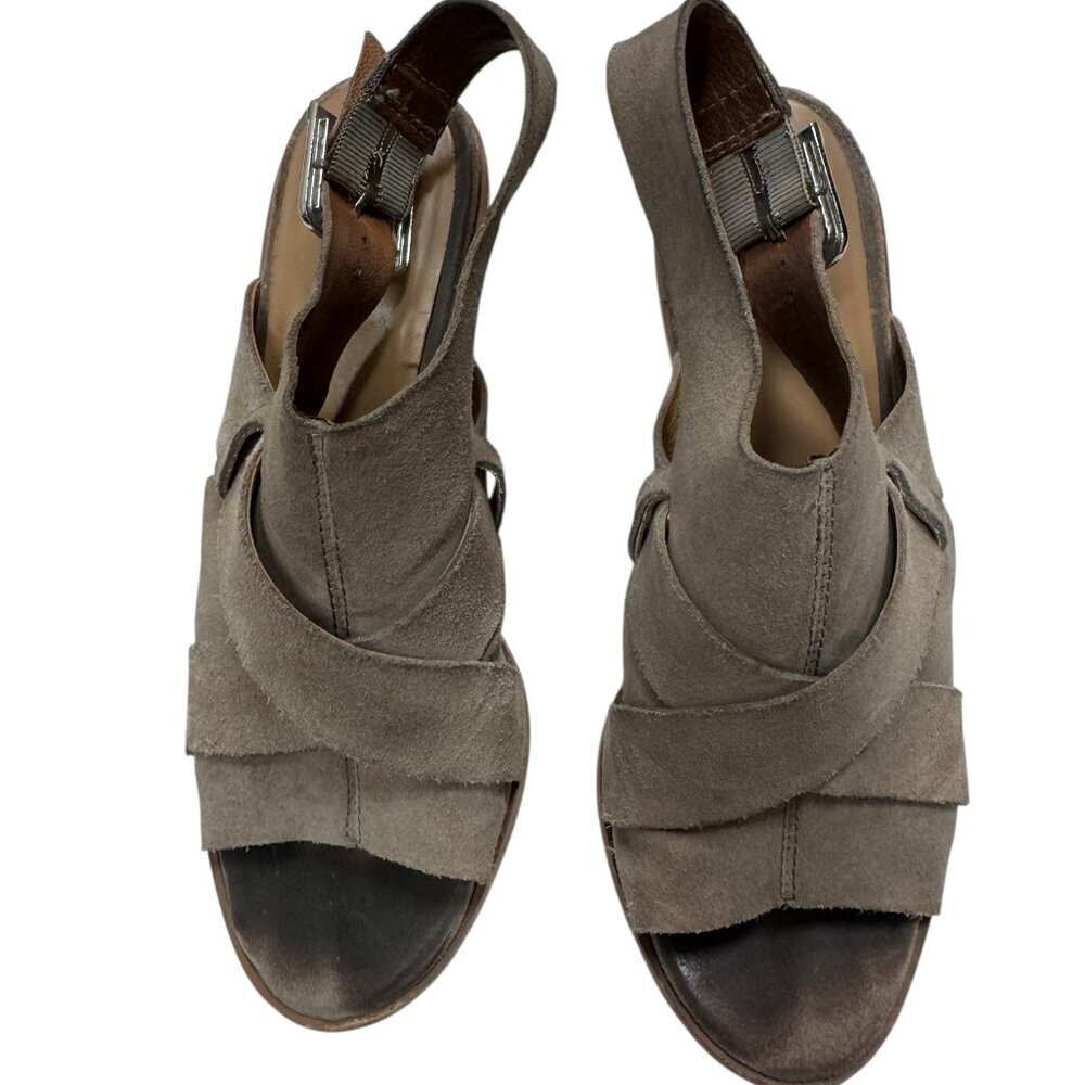 GUC Diba True “Melissa” Suede Peep-Toe Slingback Booties – Taupe – Size 9M